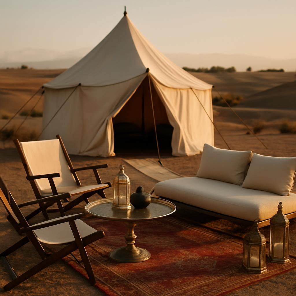 Rooftop terrace in Marrakech at sunset with premium ambiance