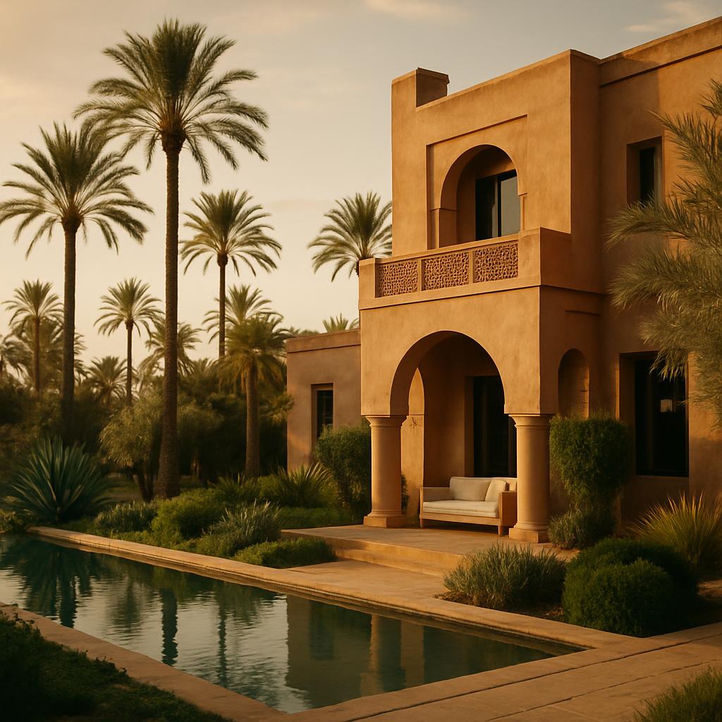 Stylish street scene in Gueliz Marrakech with premium cafes