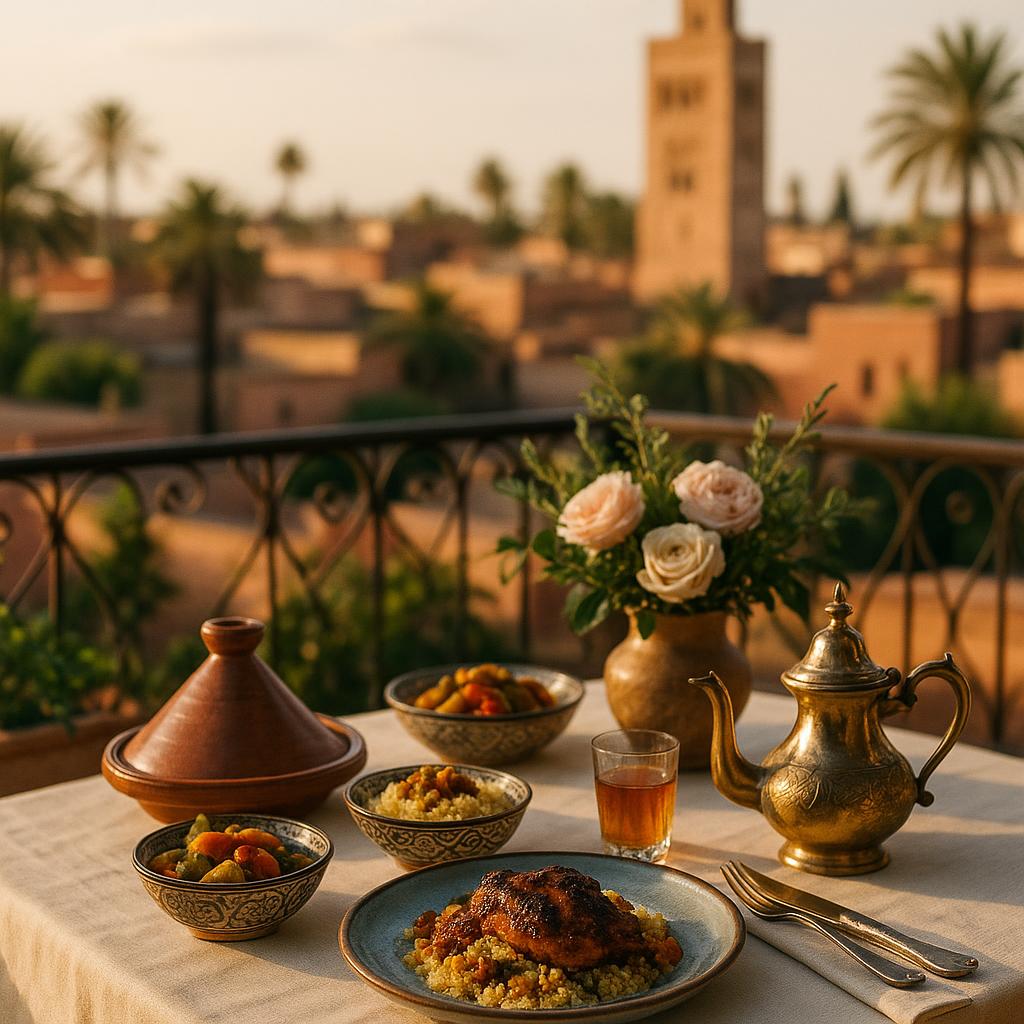 Stylish street scene in Gueliz Marrakech with premium cafes