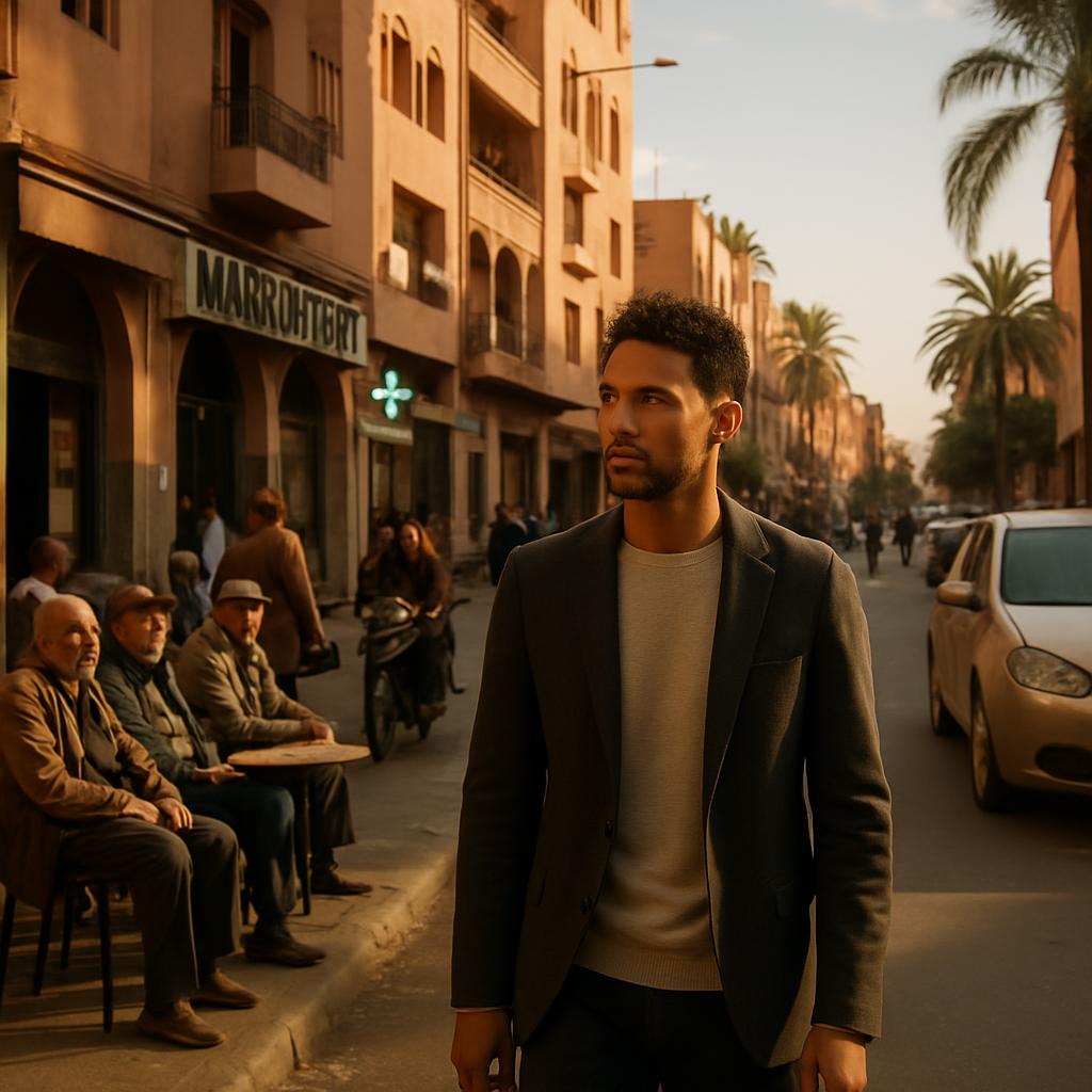 Rooftop terrace in Marrakech at sunset with premium ambiance
