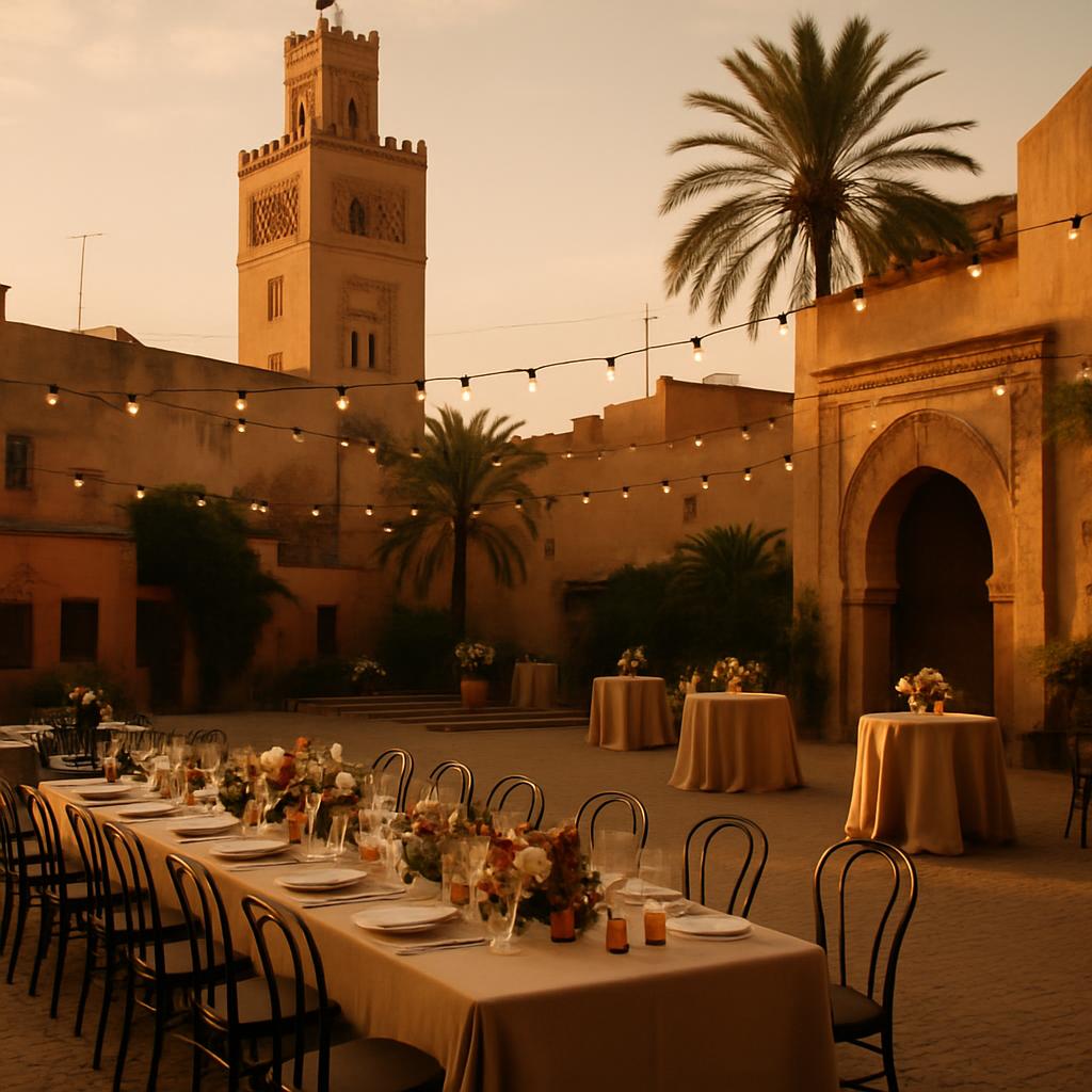 Stylish street scene in Gueliz Marrakech with premium cafes