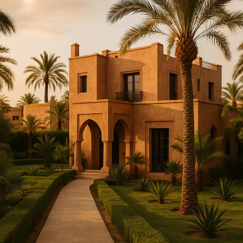 Stylish street scene in Gueliz Marrakech with premium cafes